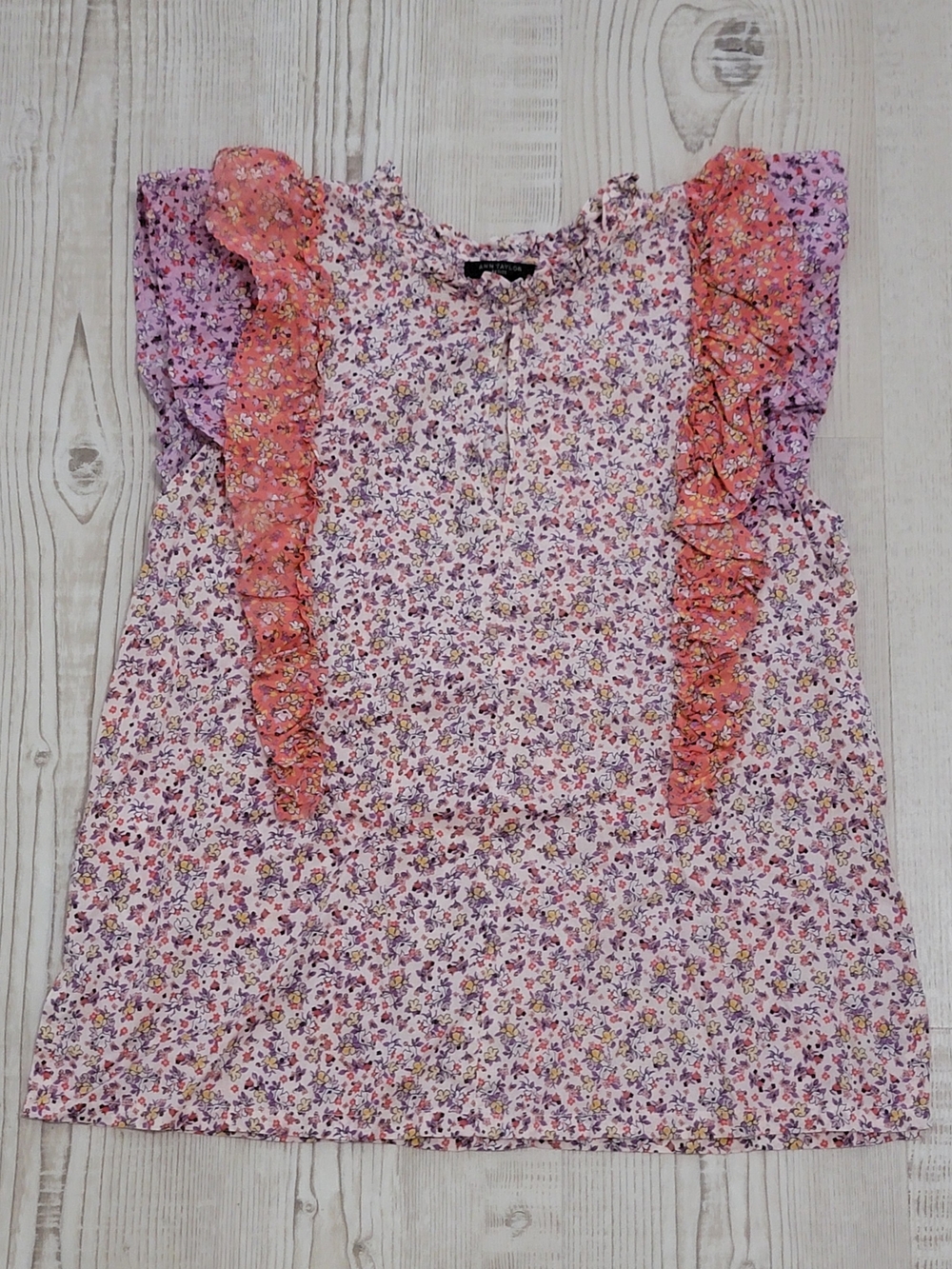 Ann Taylor Ditsy Floral Ruffle Sleeveless Blouse XSP Feminine Boho Cottagecore
